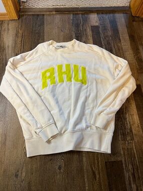 Rhude Cream Crewneck Sweatshirt with Neon Yellow Appliqué